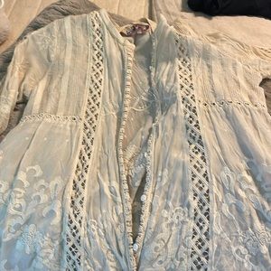 Johnny Was embroidered cream shirt.